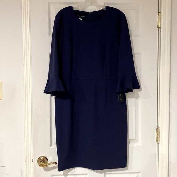 Donna Morgan Navy Long Sleeve Sheath Scuba Dress - Picture 1 of 7